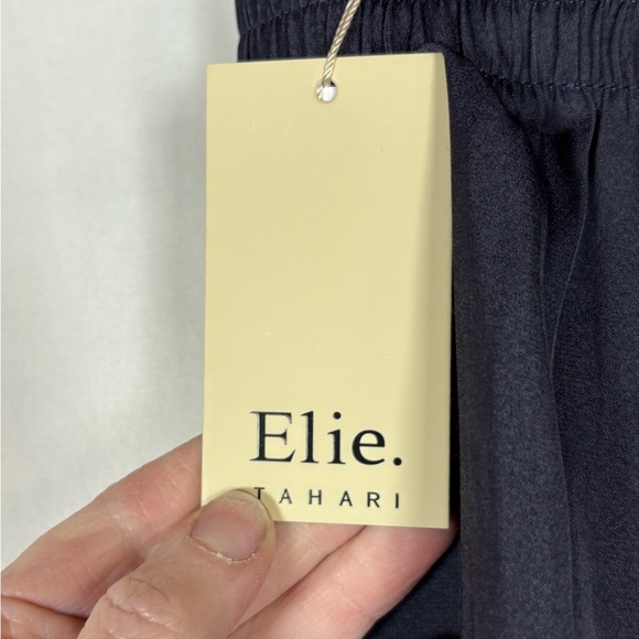 Elie Tahari Navy Wide-Leg Pants with Coral Floral Hem - Picture 5 of 7